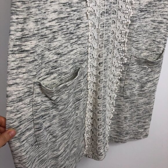 Anthropologie Lilka Heathered grey t-shirt  dress midline crochet detail pockets - Picture 10 of 16